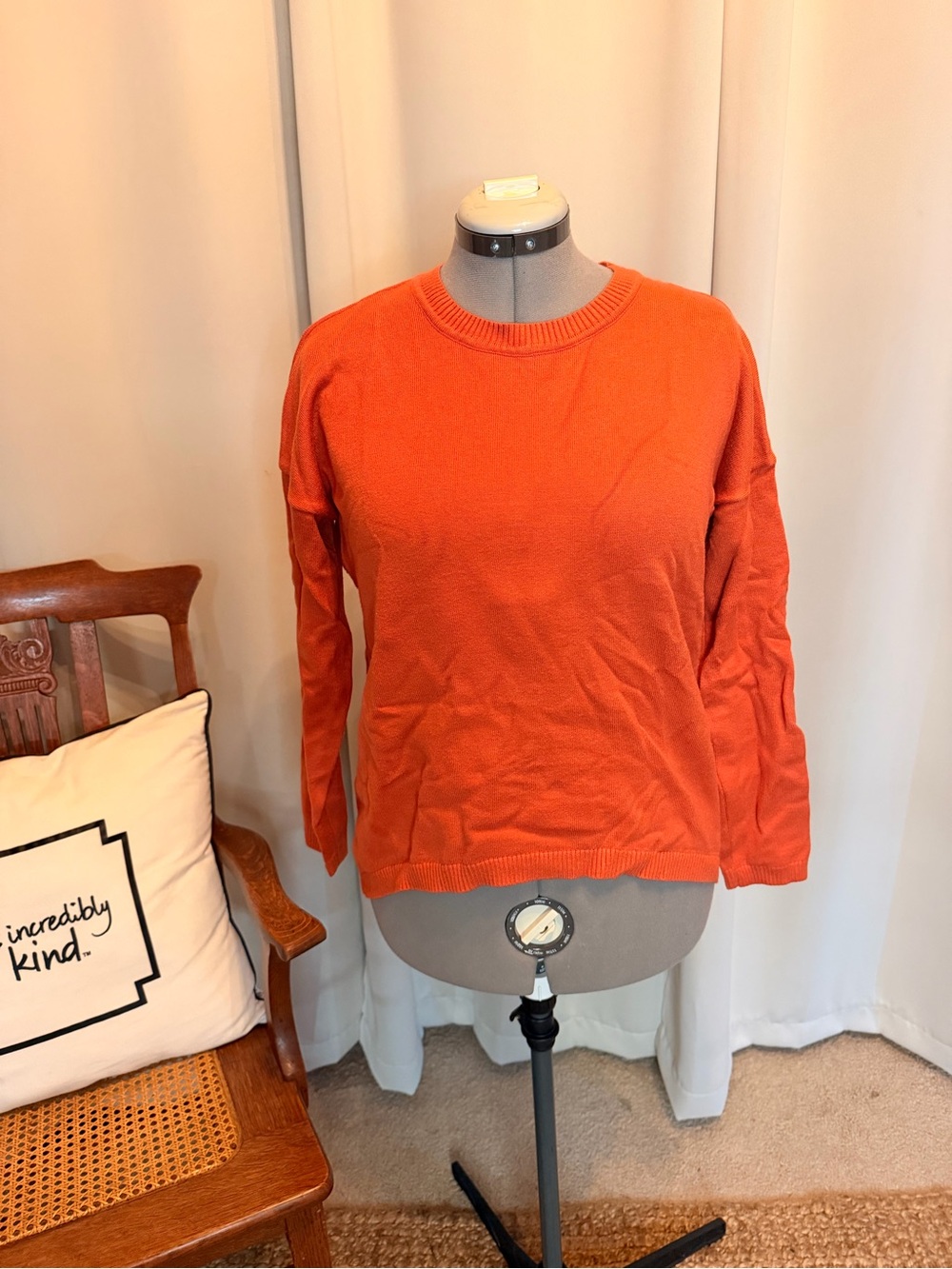 Zeagoo Orange Rust Knit Sweater L Drop Shoulder High Low Hem